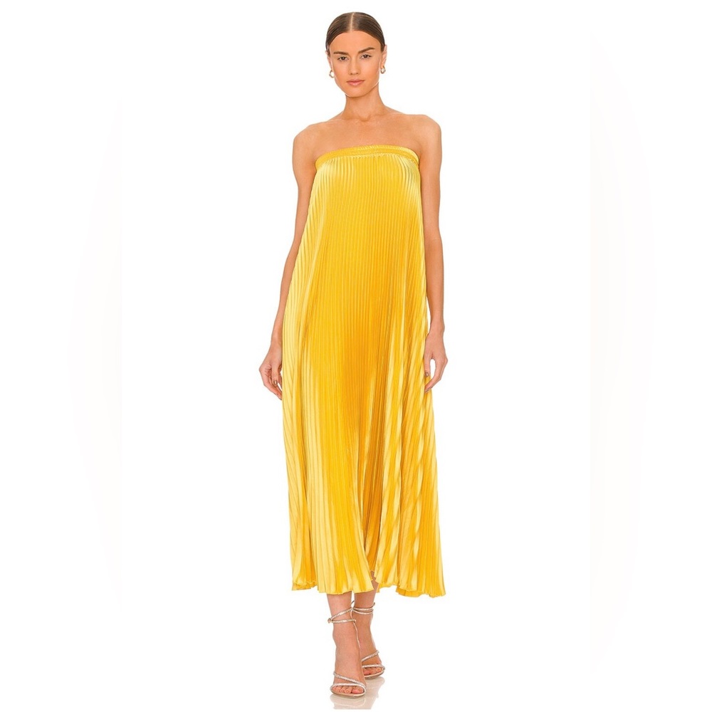 Elegant Yellow Strapless Midi Dress